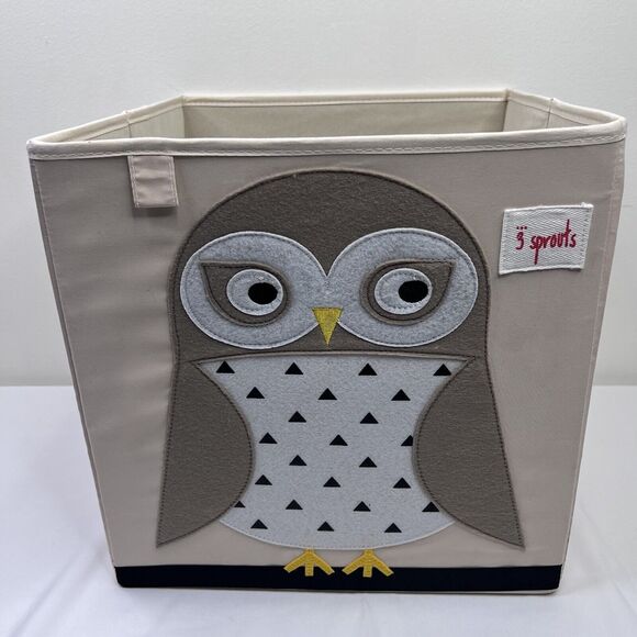 3 Sprouts Children's Foldable Fabric Storage Cube Box Toy Bin Owl - Picture 1 of 8